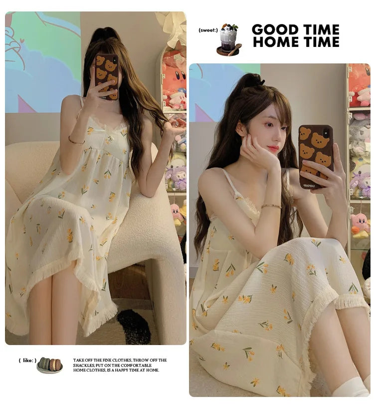 Women's Floral V-Neck Halter Nightgown