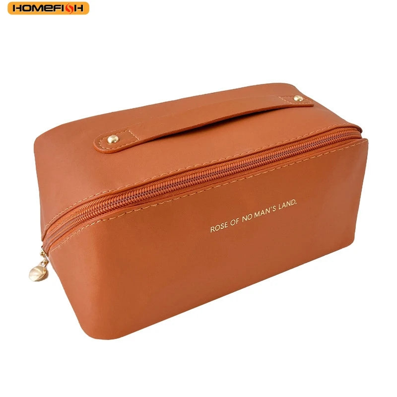 HOMEFISH Luxury Zipper Cosmetic Storage Case, Portable Travel Makeup Organizer Toiletry Bag for Women