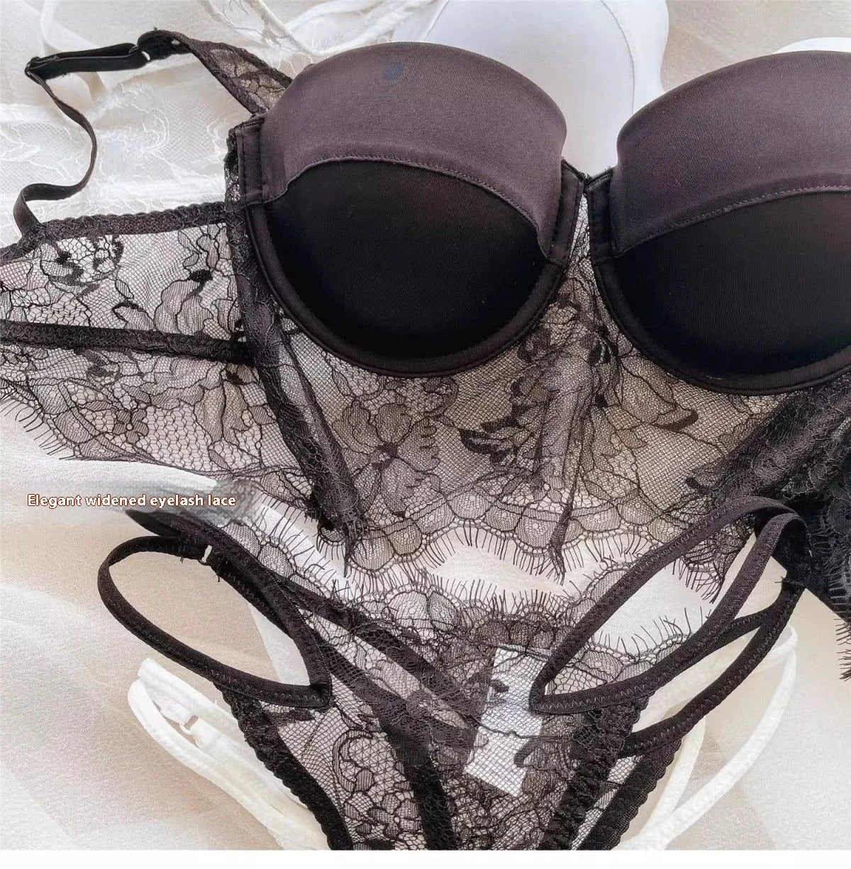 Sexy Lace Underwear Female Poly Poly Thin Soft Steel Ring up Support Anti-Sagging Collect Vice Breasts Solid Color Back Bra Set
