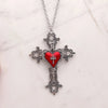 Y2K Gothic Big Cross Necklace Pink Black Red Heart Irregular Goth Large Cross Pendant Necklaces for Men Women Couple Jewelry