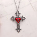 Y2K Gothic Big Cross Necklace Pink Black Red Heart Irregular Goth Large Cross Pendant Necklaces for Men Women Couple Jewelry
