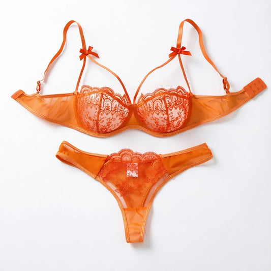 Orange Lace Push-Up Bra & Panty Set