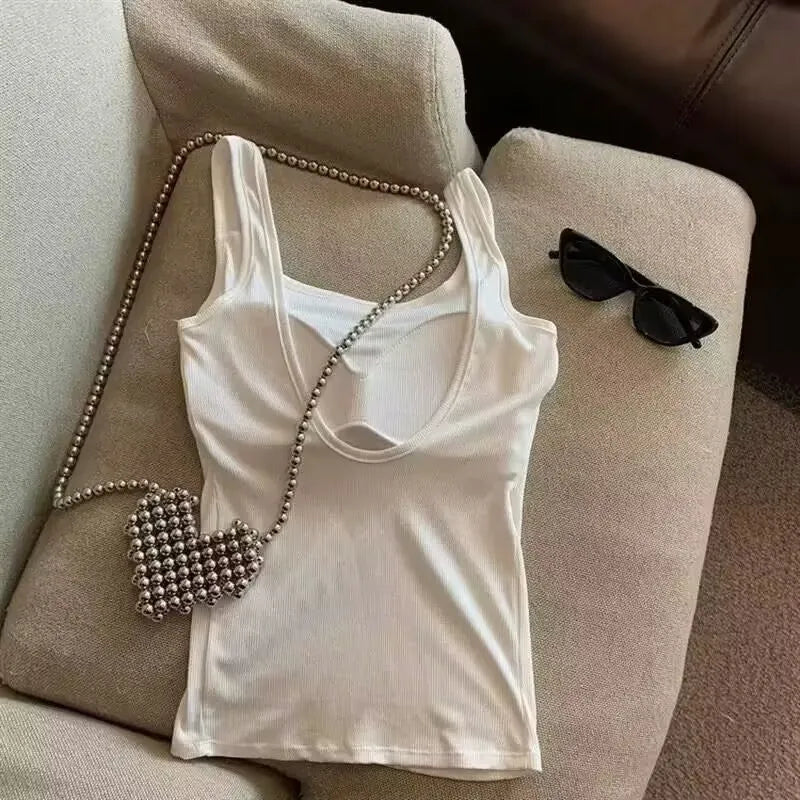 Sexy Backless Square Neck Camisole with Chest Cushion, Women's Hot Selling Outerwear Base, Slim Fit, Strapless Solid Color Top