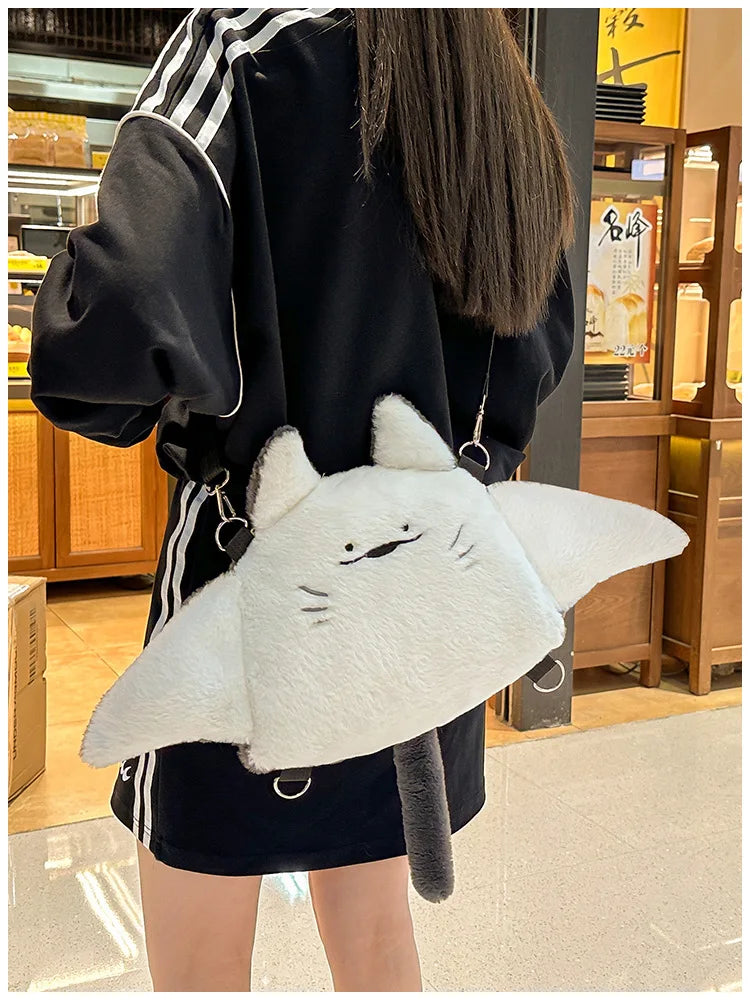 Creative Manta Ray Plush Backpacks Cute Fluffy Cartoon Animal Shoulder Crossbody Bag Casual Plushie Schoolbag Women Kawaii Gifts