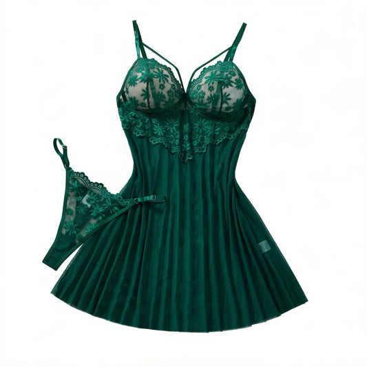 Green Daisy Lace Babydoll Set