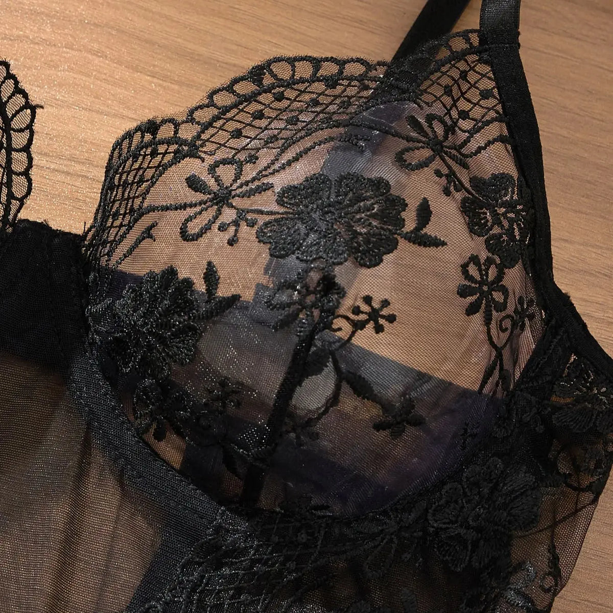 Women's Black Floral Lace Bodysuit