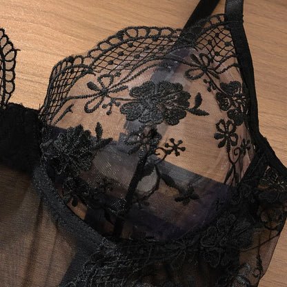 Women's Black Floral Lace Bodysuit