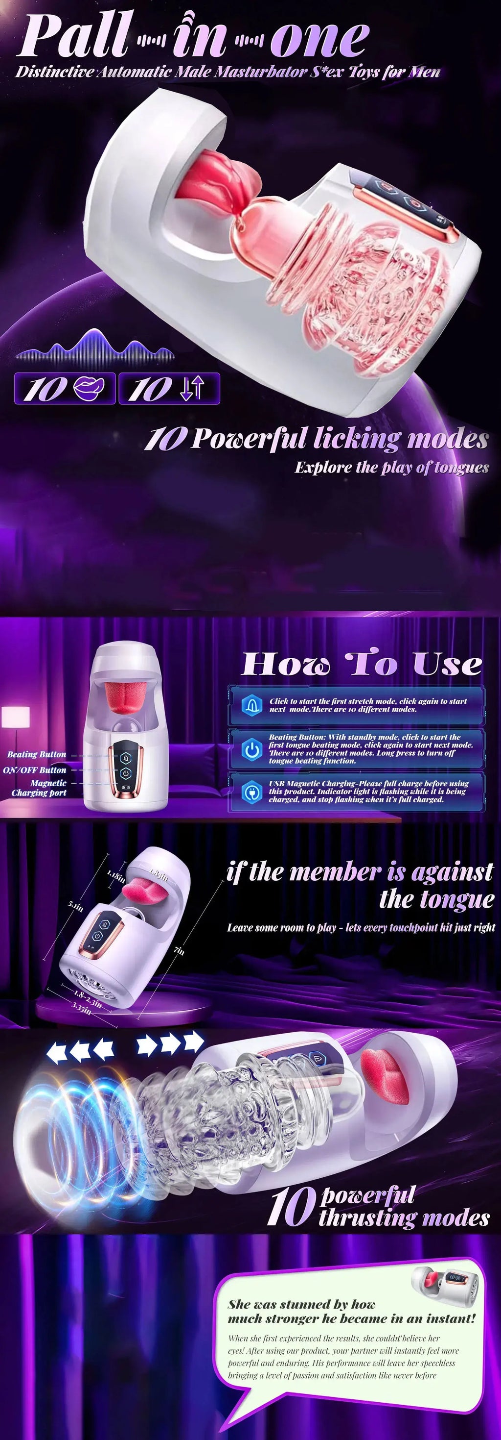 Sex Toys for Men 10 Speeds Thrusting Vibrating Male Masturbation Cup Tongue Licking Blowjob Penis Trainer Sex Machine 18+