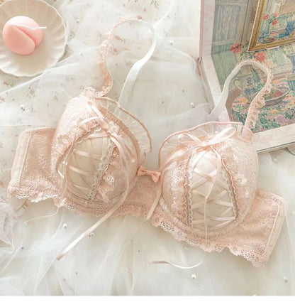 Princess Lolita Bra Set, Pure Lust Lace, Sexy Gathering, Anti-Sagging, Sweet Court Style, Comfortable Underwired Girl Bra Set