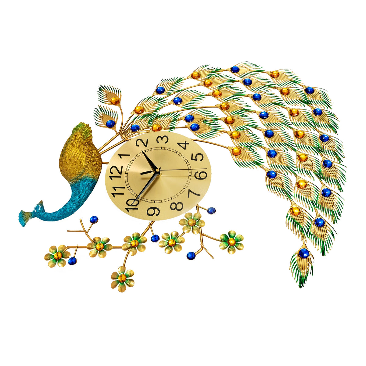 75x65cm Wall Clock, Home Decorative Clock, Peacock Design Iron Acrylic Aluminum Durable Elegant Symbol for Living Room Bedroom Kitchen Entryway