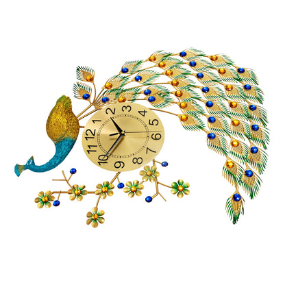 75x65cm Wall Clock, Home Decorative Clock, Peacock Design Iron Acrylic Aluminum Durable Elegant Symbol for Living Room Bedroom Kitchen Entryway