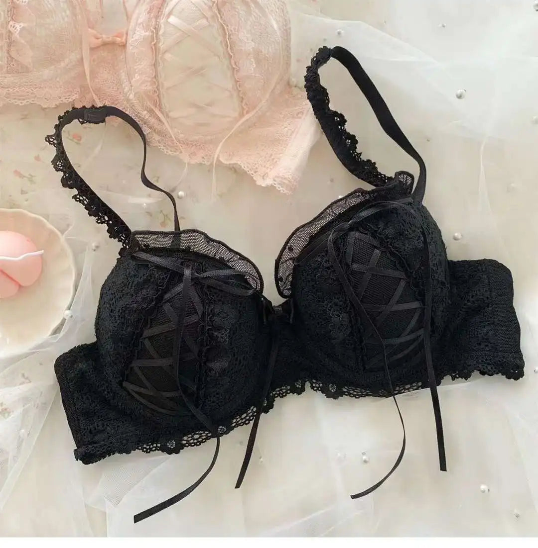Princess Lolita Bra Set, Pure Lust Lace, Sexy Gathering, Anti-Sagging, Sweet Court Style, Comfortable Underwired Girl Bra Set