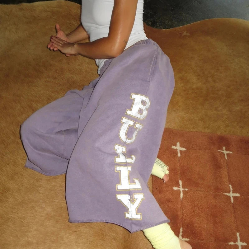 Trendy Streetwear Sweatshorts Imperfect Purple Reflective Logo Shorts Y2K Harajuku Retro Wide Leg Unisex Baggy 3/4 Length Pants