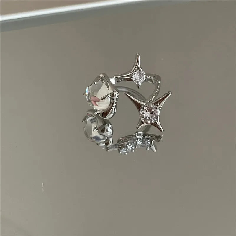 Irregular Cross Star Opal Rings Y2K Natural Stone Star Ring for Women Men Couple Rings Moonstone Zircon Ring Unisex Jewelry 2024