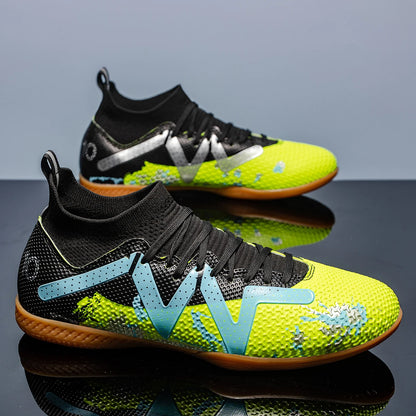 High-top Indoor Flat Soccer Shoes for Five-a-Side Training, Suitable for Both Men and Women, Featuring a Non-Slip Design.
