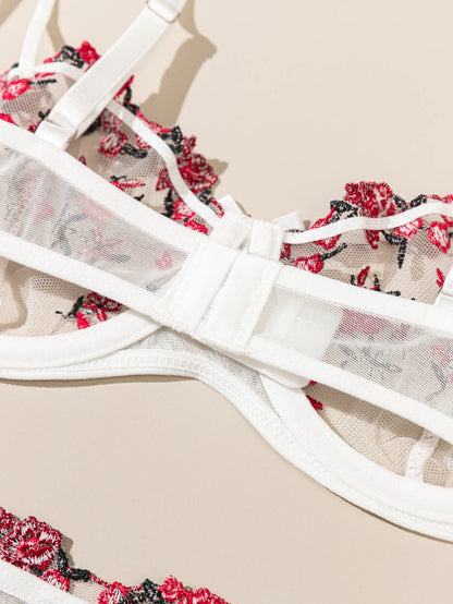 Women's Floral Embroidered Bra & Panty Set