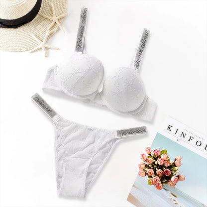 Women's Heart-Pattern Lace Bralette Set