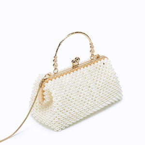 Women's Pearl Embellished ABS Frame Clutch Bag – Evening & Wedding, 6 Colors - TRYSHOPPY