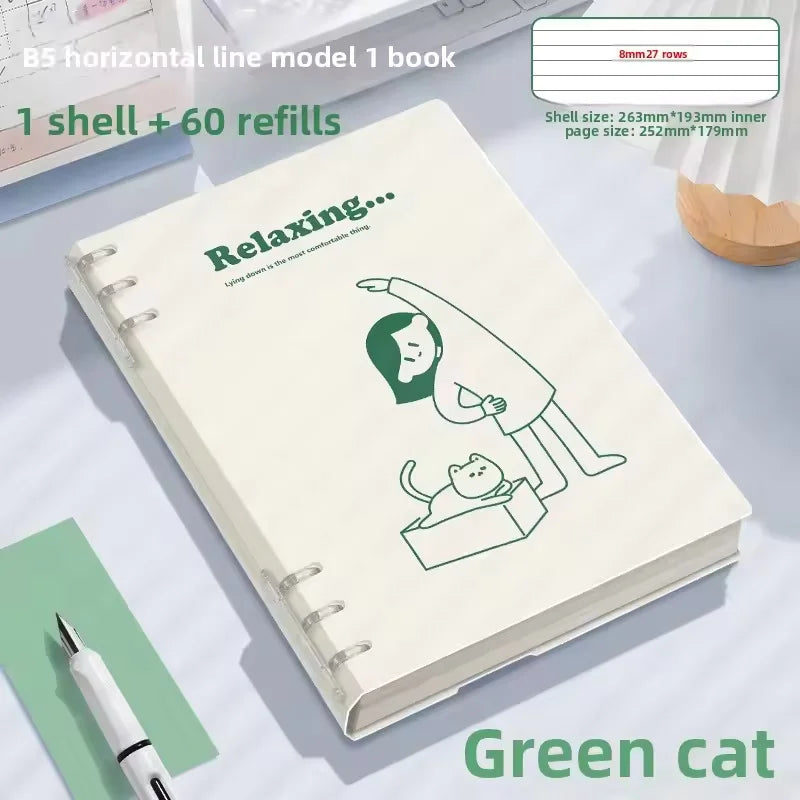 Notebook Loose-leaf 60 Sheets/120 Pages A5/B5 Loose-leaf Binder Notebook Puppy/Panda/Dinosaur/Capybara Horizontal Line