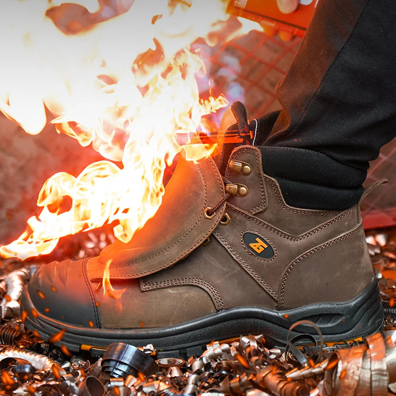 Genuine Leather Work Safety Boots Men High Temperature Resistant Welding Shoes Puncture-Proof Indestructible Shoes Work Boots