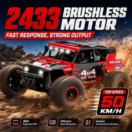 4WD Brushless RC Car 50KM/H 100M 2.4G Full Proportional Remote Metal Differential LED Multi Lights Independent Shock Absorber