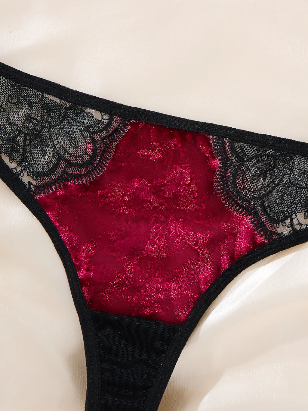Black & Red Floral Bra & Thong Set