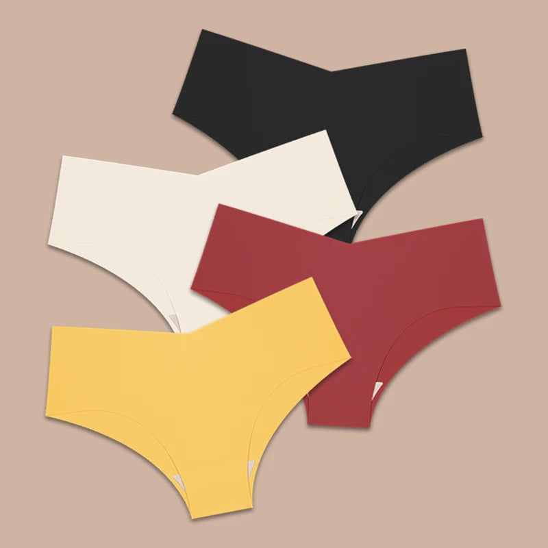 FINETOO 4pcs Seamless Ultra-thin Underwear Women's Panties Sexy V-Waist Breathable Briefs Female Silk Stretch Invisible Lingerie