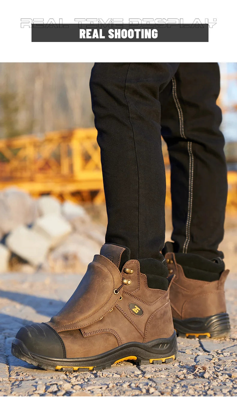 Genuine Leather Work Safety Boots Men High Temperature Resistant Welding Shoes Puncture-Proof Indestructible Shoes Work Boots