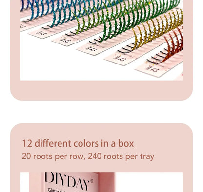 DIYDAY Mix Colors Golden Glitter Eyelash Extension Holloween Eyelashes Glitter Individual Premade Fan Lashes Glitter for Makeup