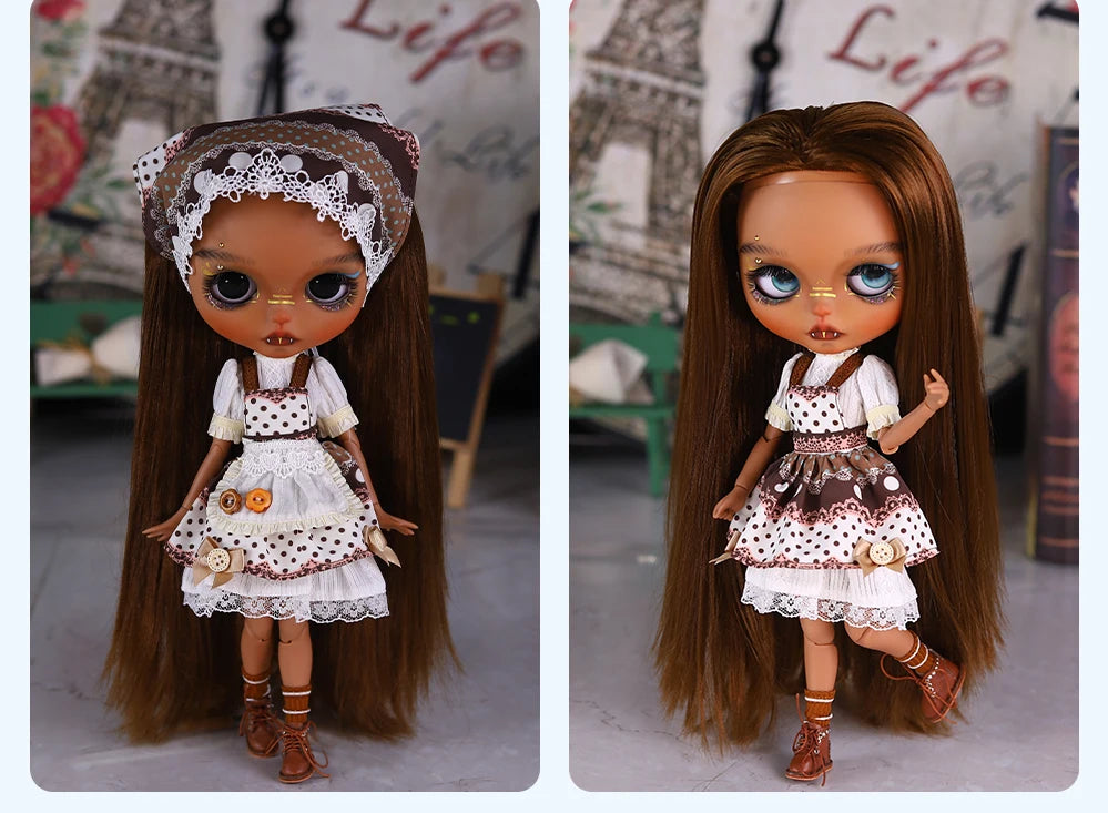 ICY DBS Blyth 1/6 Doll Hand drawn Set Black Skin Long Eyelash Sleeping Eye Special Eye
