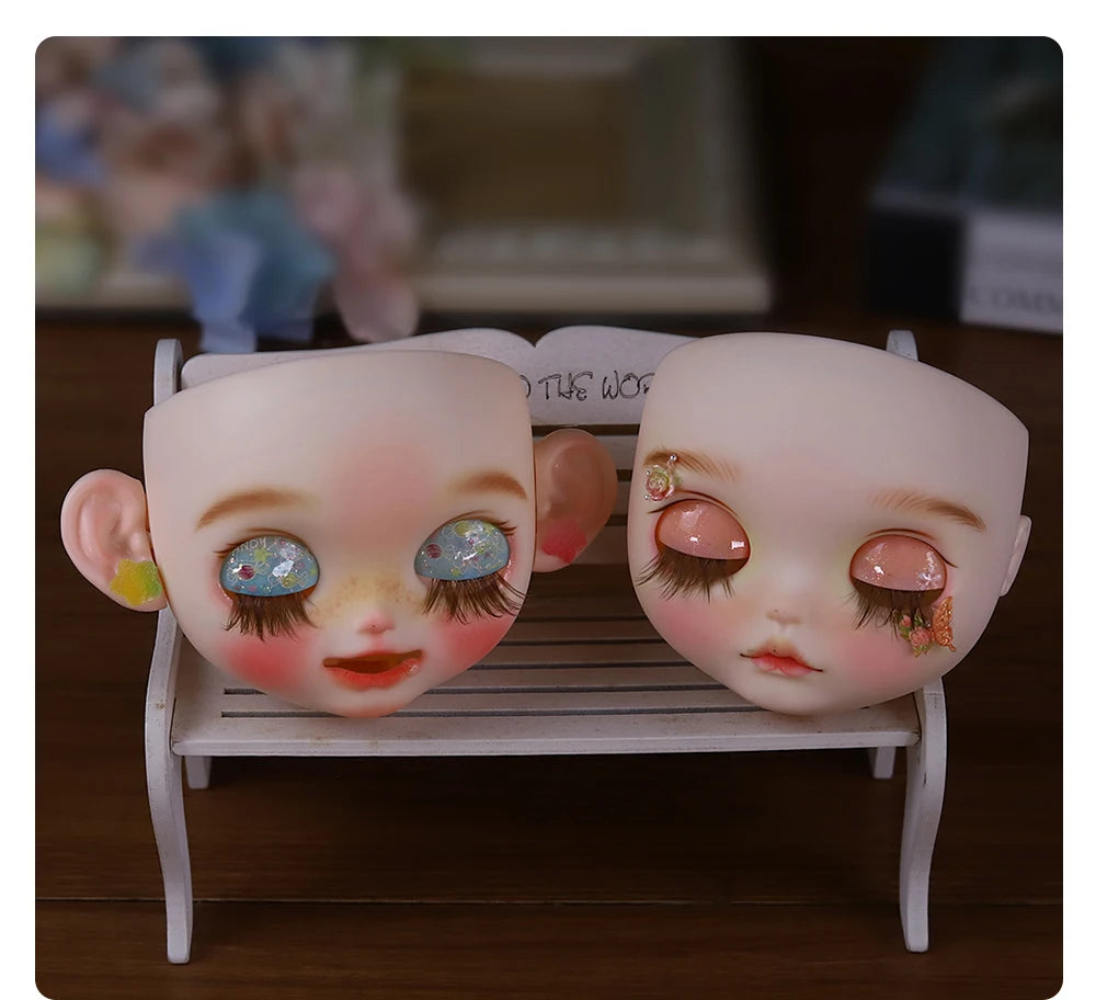 Blyth 1/6 doll hand drawn makeup face shell Blank Makeup DIY frosted face handmade