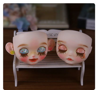 Blyth 1/6 doll hand drawn makeup face shell Blank Makeup DIY frosted face handmade