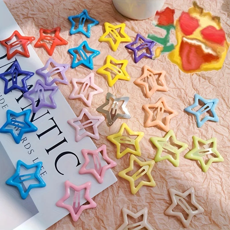10pcs/30pcs Cute Hollow Star Hair Clips Vibrant Colorful Snap Design Perfect for Styling and Makeup Ideal ' Gift Holiday Gift