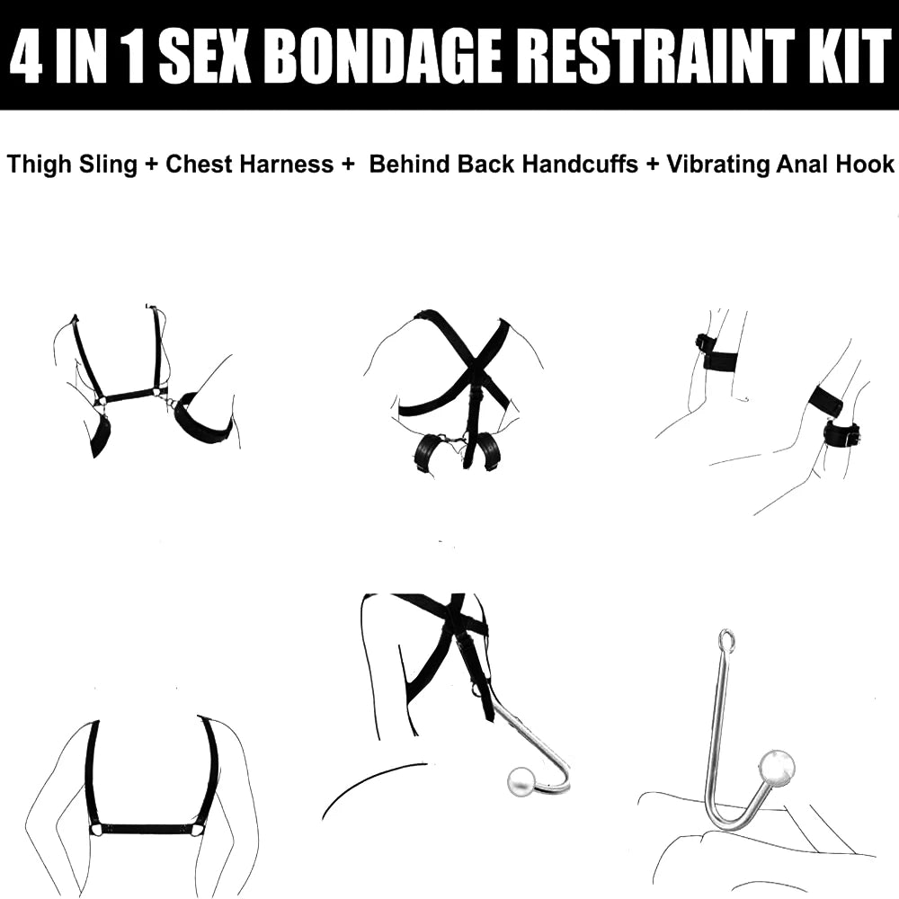 Erotic Toys Kits Adjustable Bondage Reverse Handcuffs Metal Anal Hook Binding Belt Sets Sex Toy For Couples BDSM Adult Toys