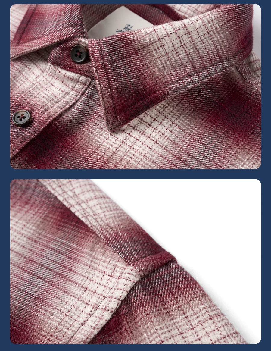 SIMWOOD High Standard 2026 Spring New Oversize 270gsm Wool Blend Plaid Shirts Men Warm Vintage Shirt