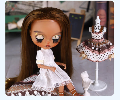 ICY DBS Blyth 1/6 Doll Hand drawn Set Black Skin Long Eyelash Sleeping Eye Special Eye