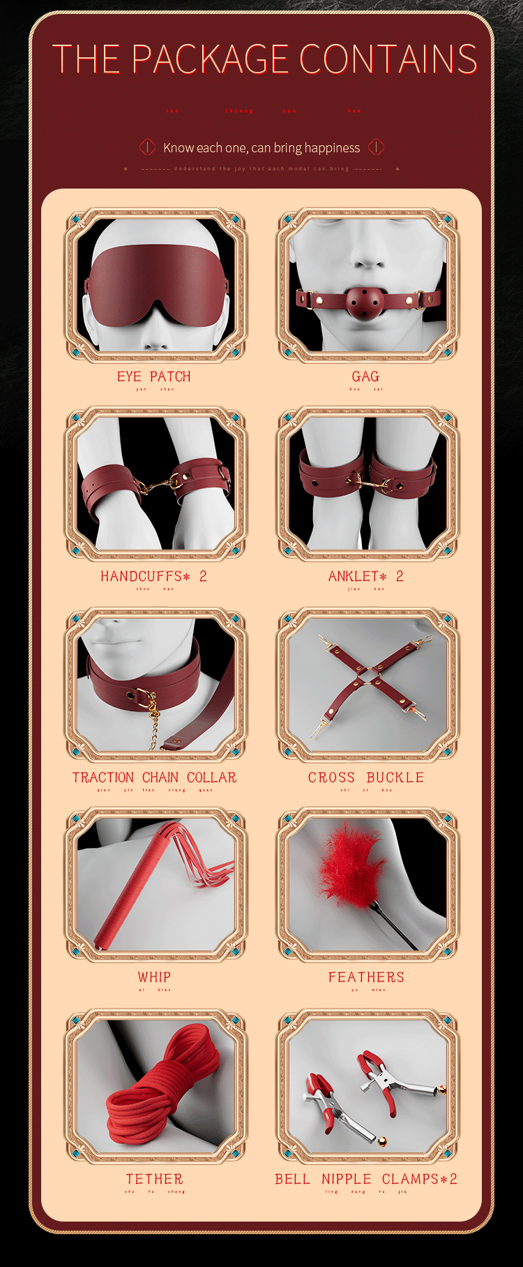 JIUUY Adult SM Sex Products Kits Bondage Gear Collar Butt Oral Erotic Bundle Blindfold Whip Sex BDSM Sex Game for Couples