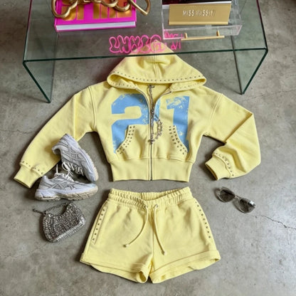 Women's Yellow Mellow Hoodie & Shorts Set