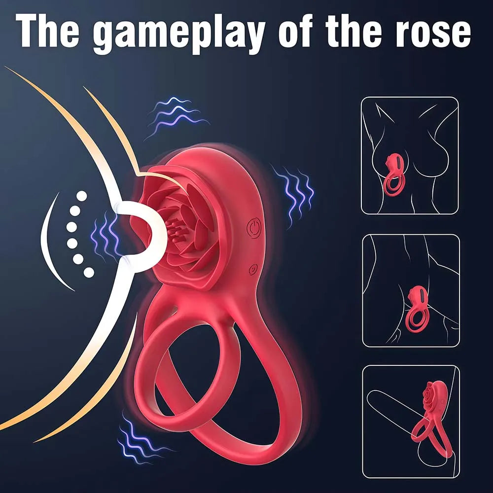 Penis Ring Vibrator 7 Modes Cockring Sexual Stimulation Long Lasting Stronger Male Rose Sex Toys for Couple Pleasure Adult Toys