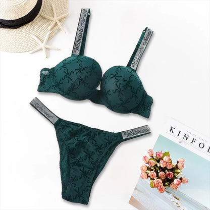 Women's Heart-Pattern Lace Bralette Set