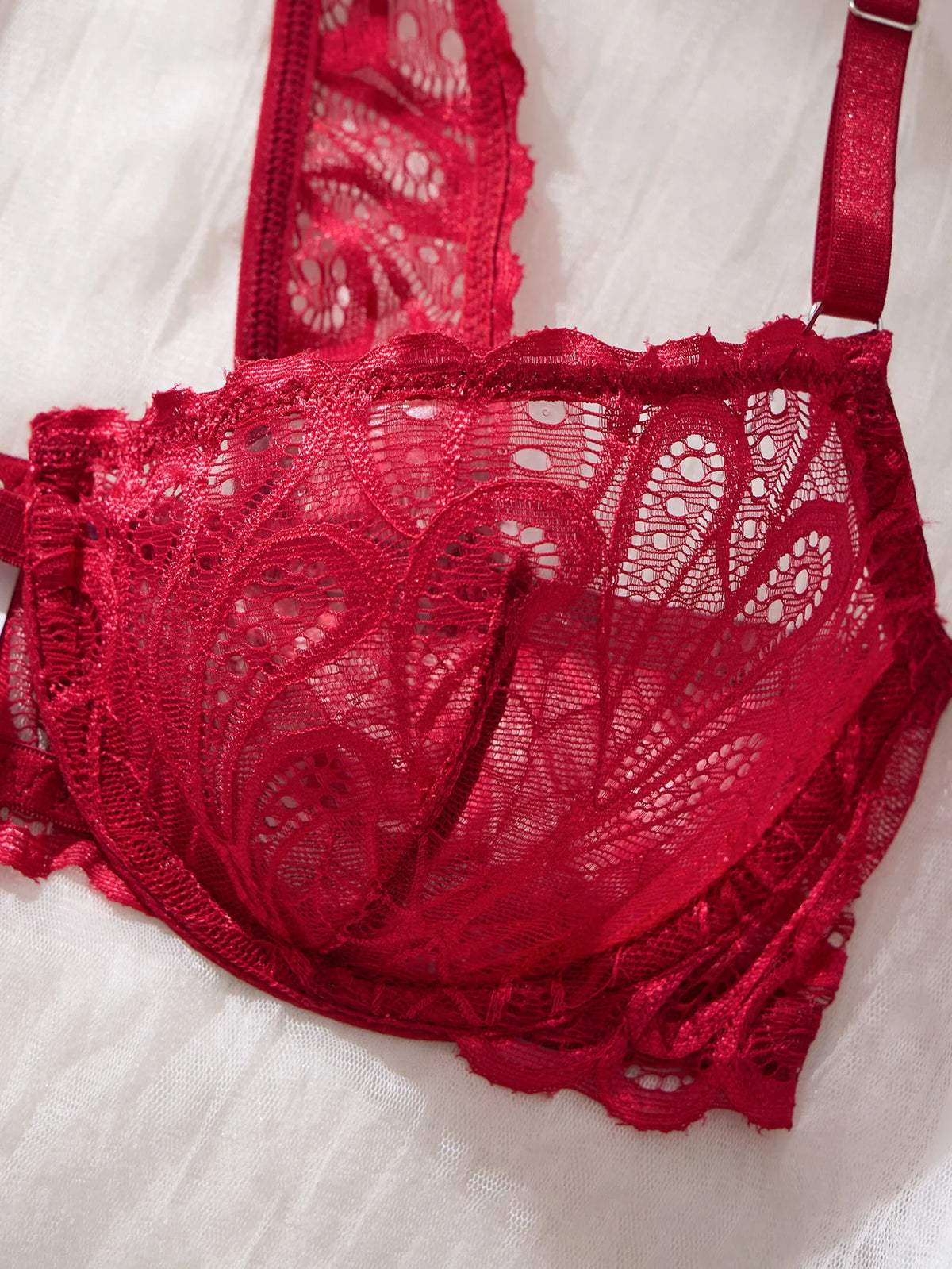 Wine Red Front-Closure Lace Bra