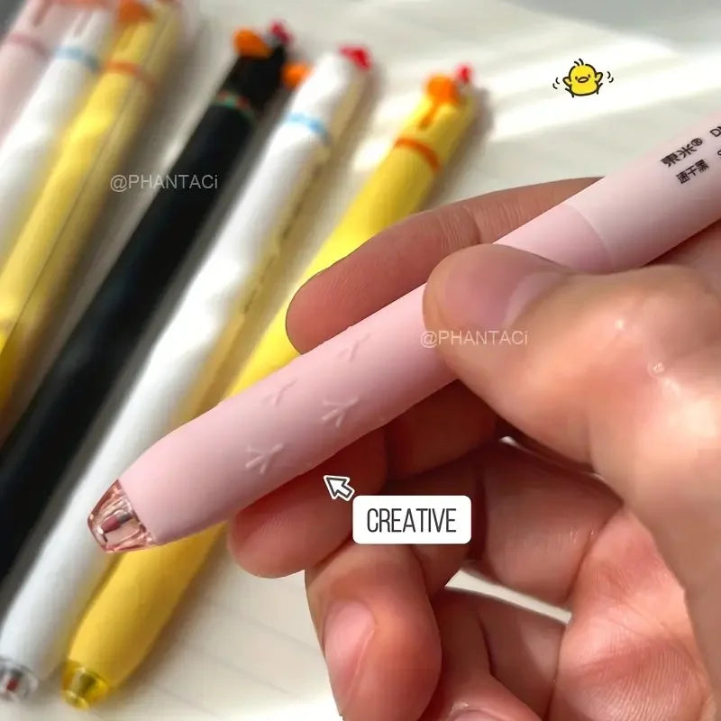 4/8pcs Duck And Chick Gel Pen Creative Duck Rotate Gel Pen Chick Press Gel Pen Black Writing Pen Office Supplies Small Gift
