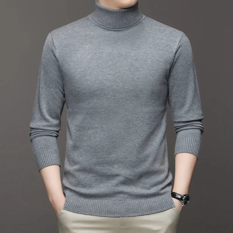 2026 New Mens Knitted Sweaters Solid Color Turtleneck Breathable Pullovers Warm Outdoor Basic Streetwear autumn Business Tops