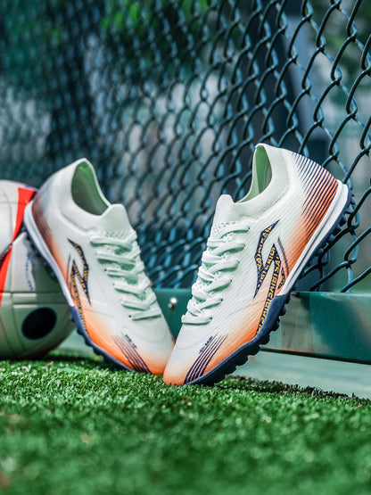 Men TF Turf Soccer Shoes Breathable PU Upper Anti‑Slip Rubber Outsole Light Footwear For Artificial Grass Training