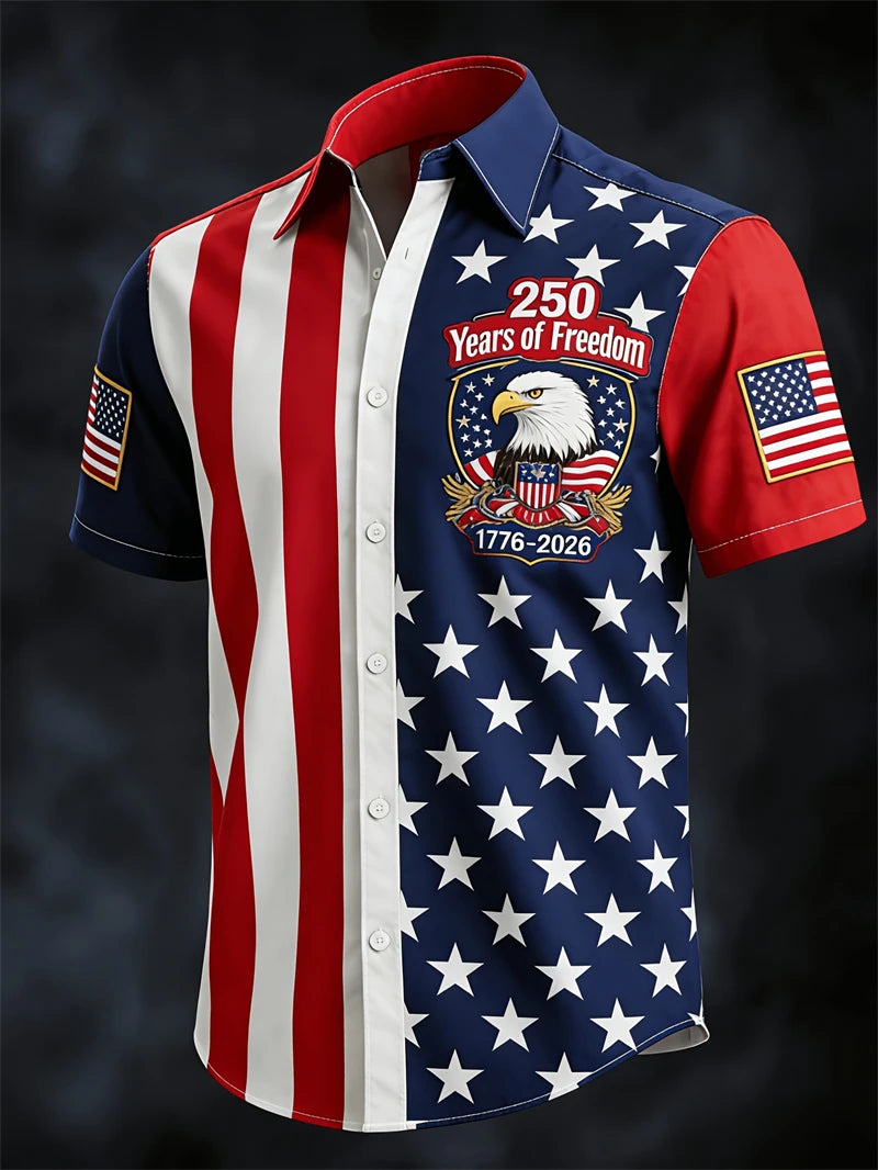 America 250th Anniversary Short Sleeve Shirt For Men USA Flag  Graphic Patriotic Shirt American Independence Day Button Shirts