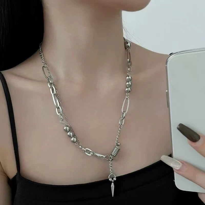 Punk Irregular Pearl Beaded Necklace for Men Women Kpop Imitated Pearl Choker Chain Necklace Pendant Unisex Collar