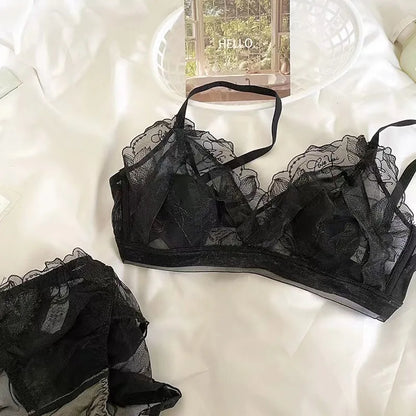 Sexy Lingerie Set Women's French Super Fairy Lace Mesh Thin Cup Rabbit Ear Cup Anti Bump Anti Sag Underwired Bra