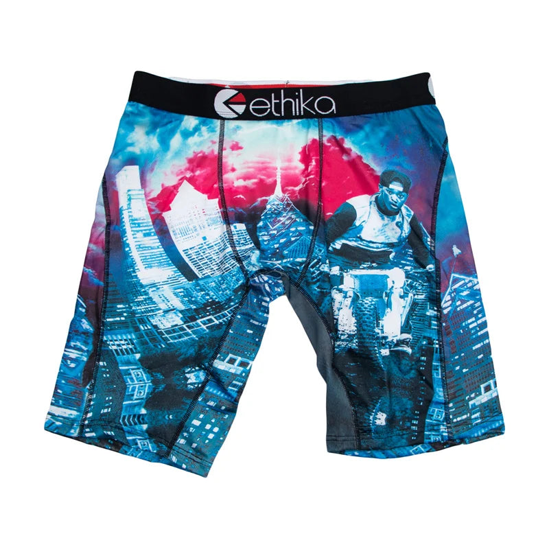ETHIKA 1Pcs Men Underwear Boxers Breathable Mesh Crotch Man Underpants Plus Size L-3XL Mens Panties Printed Men's Boxers Briefs
