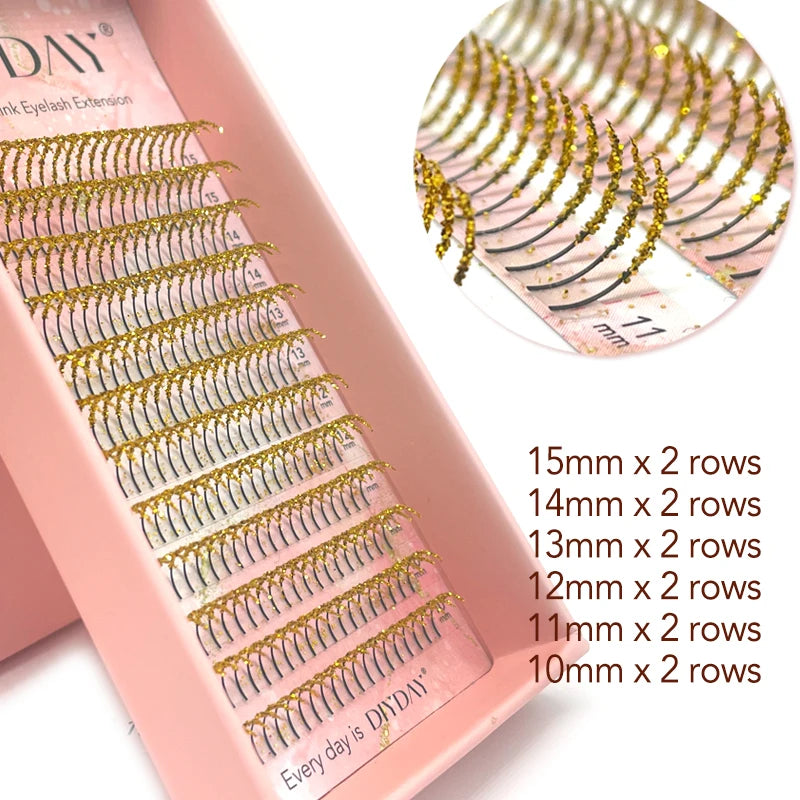 DIYDAY Mixed Glitter Colored Eyelashes Individual Premade Russian Volume Fans Glitter Lashes Extension Wholesale for Makeup
