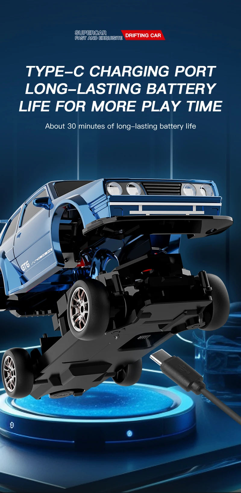 ZWN KF30 1:43 4WD Drift Racing RC Car With Gyroscope Speed Real Lighting and Damping High Speed Remote Control Cars For Kids Toy